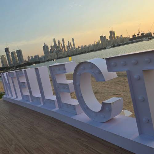 Large illuminated INTELLECT 3D marquee letters