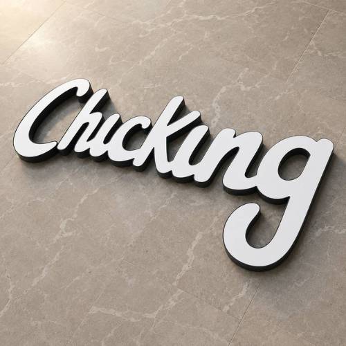 White cursive 3D channel letters for Chicking