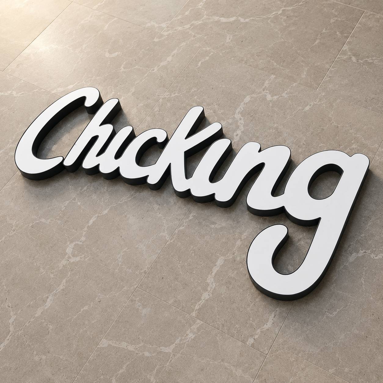 White cursive 3D channel letters for Chicking restaurant brand