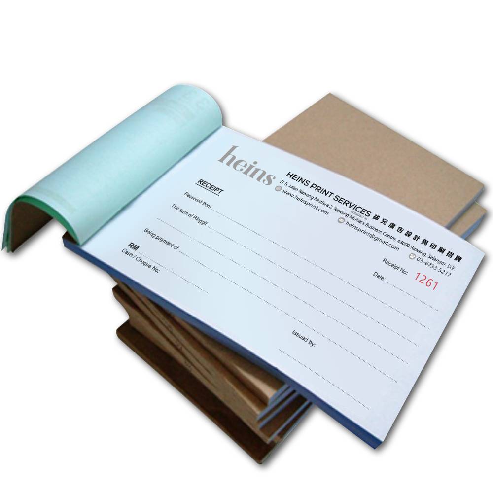 Custom 3 part NCR invoice books with sequential numbering and wrap around covers