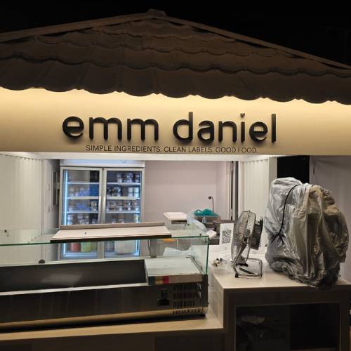 Custom white wooden 3D letters for emm daniel