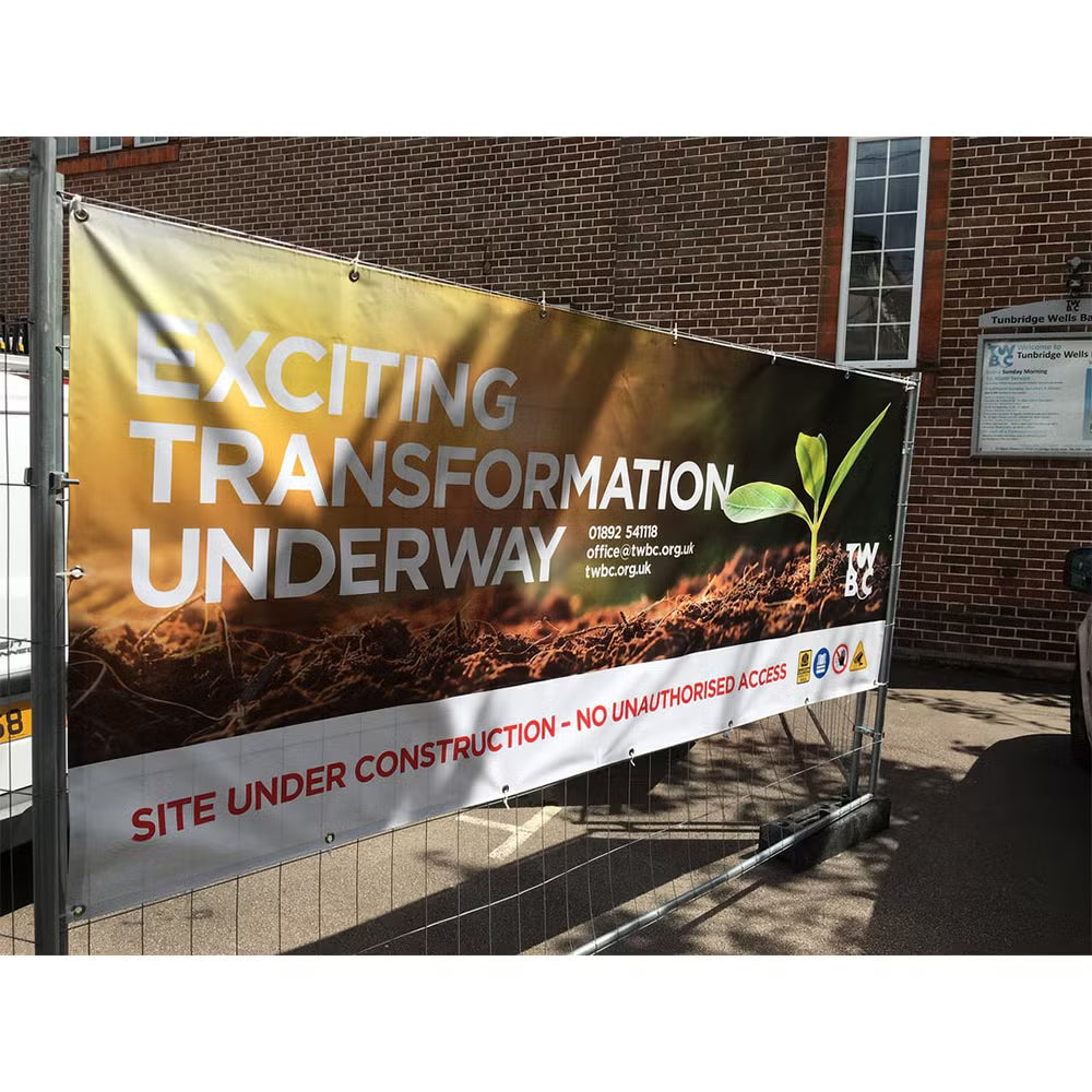 Custom printed flex banner with vibrant colors and sharp text for retail promotion displayed in a UAE