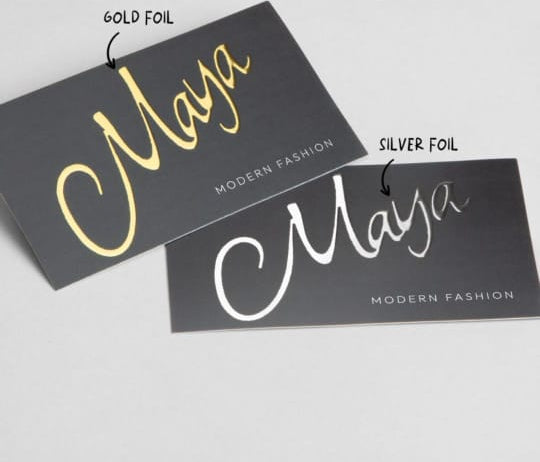 Luxury gold foil stamped and embossed business cards with metallic finish crafted by Formset Advertising